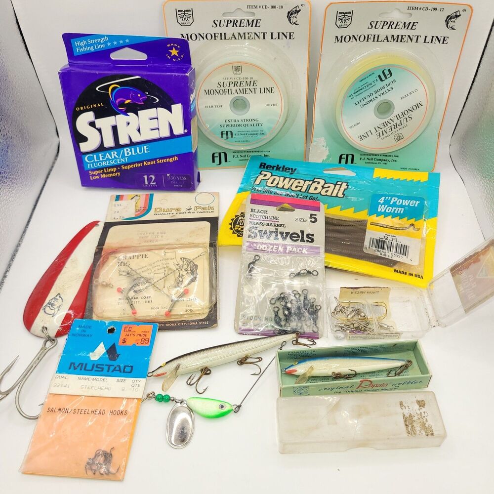 Lot of Fishing Tackle Gear Lures Daredevil Rapala Mono Line Mostly Vintage Bass